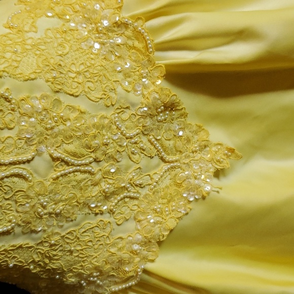 Jasmine, 10, wedding dress, train, hand upcycled yellow, costume, AS IS - Picture 6 of 13